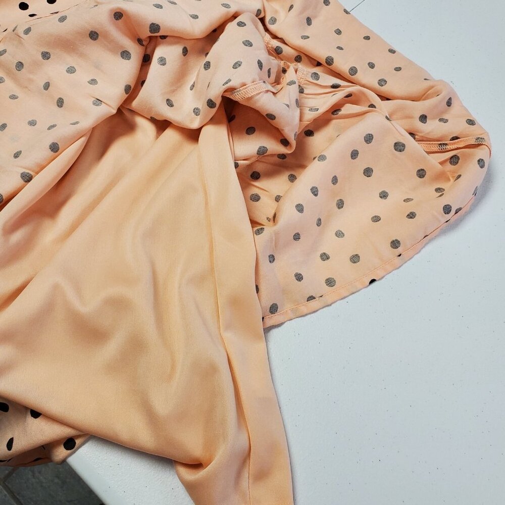 Maurices Maxi Sundress Women Size L Peach Black Polka Dot Halter Elastic Back - Picture 9 of 12